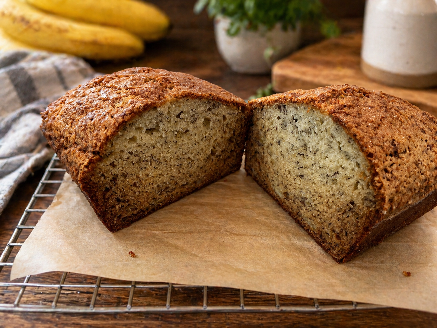 Banana Bread Mix with Real Freeze-Dried Bananas package and baked loaf