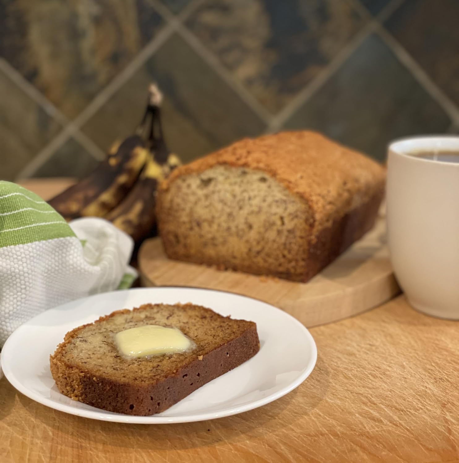 Slice of banana bread made with real freeze-dried bananas